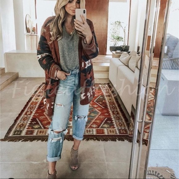 New Native Boho Blanket Cardigan Sweater Coat - Picture 2 of 7